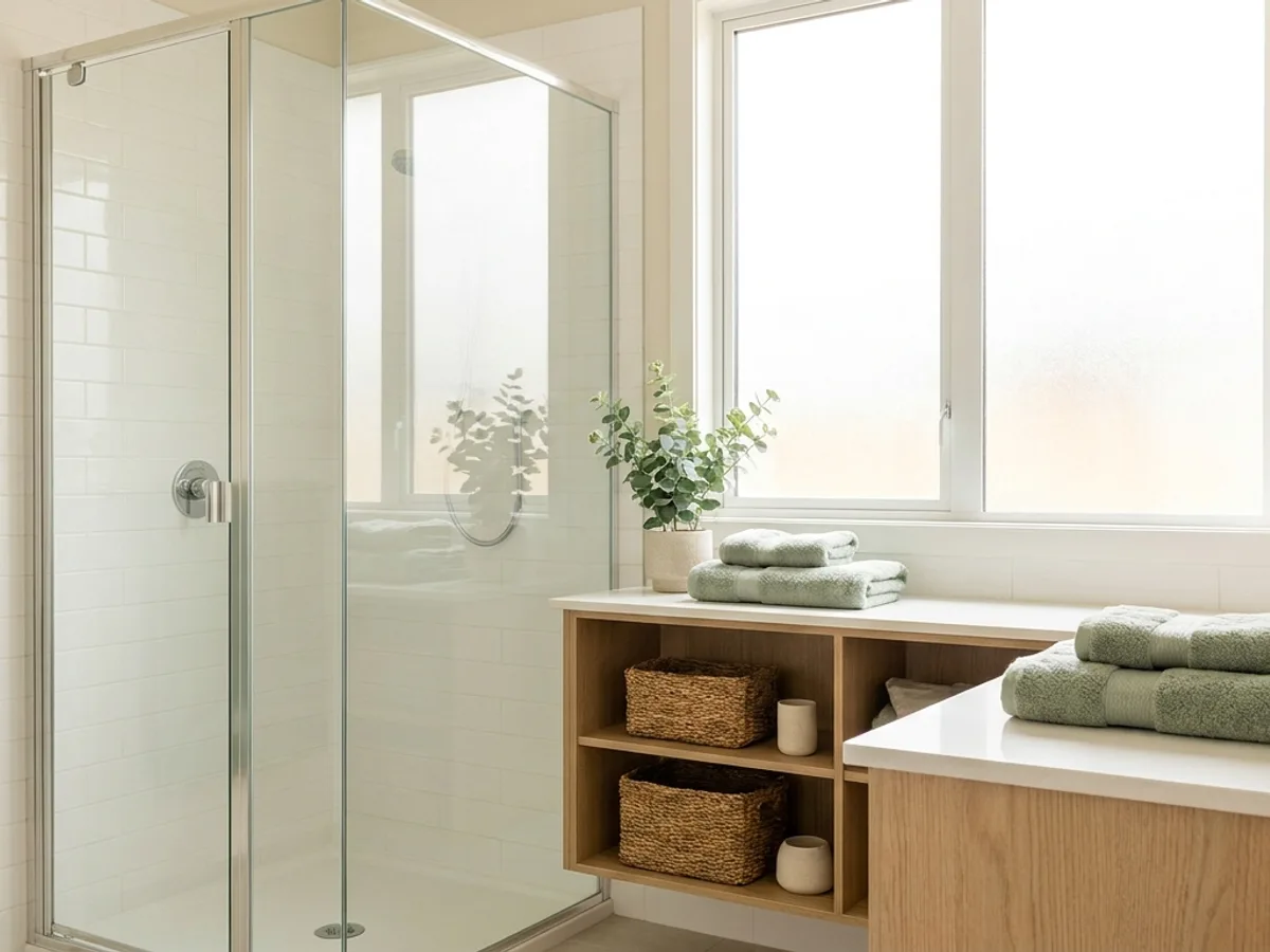 Spotless bathroom with clean glass shower screen